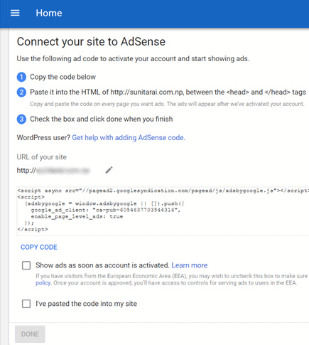 Add Google AdSense on WordPress